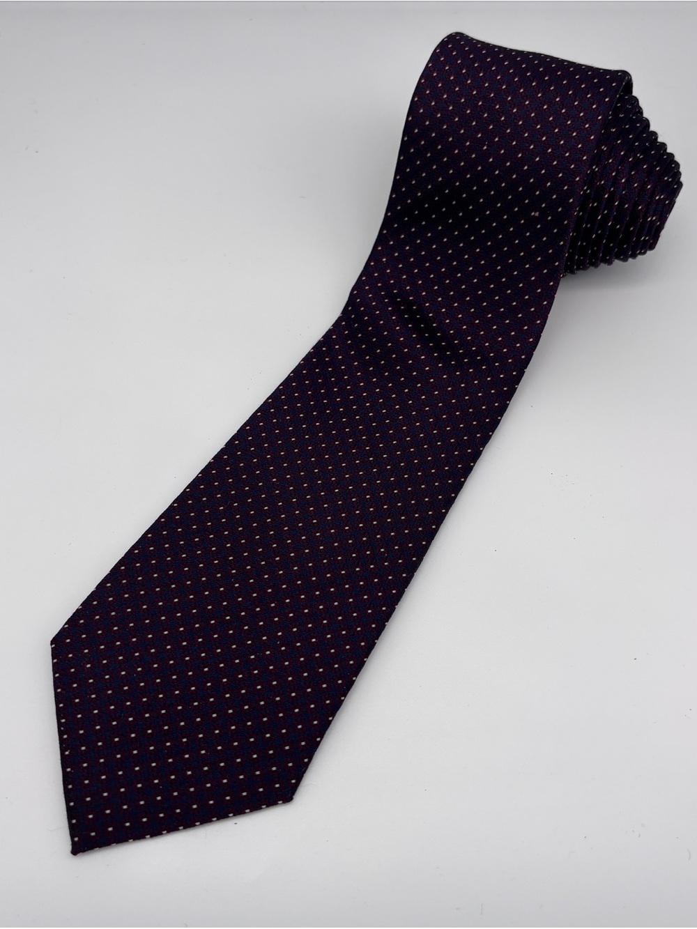 Banana Republic Navy Blue and Red Microdot Silk Tie with White Accents